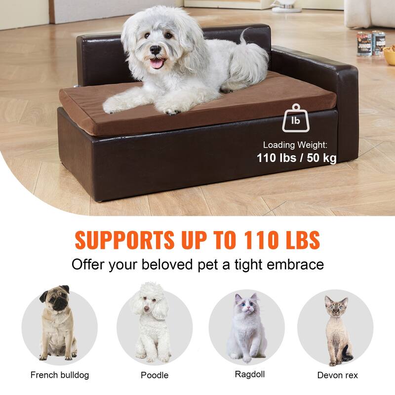 VEVOR Pet Sofa, Soft Leather Dog Sofa Bed, 110 lbs Loading Cat Sofa, Black