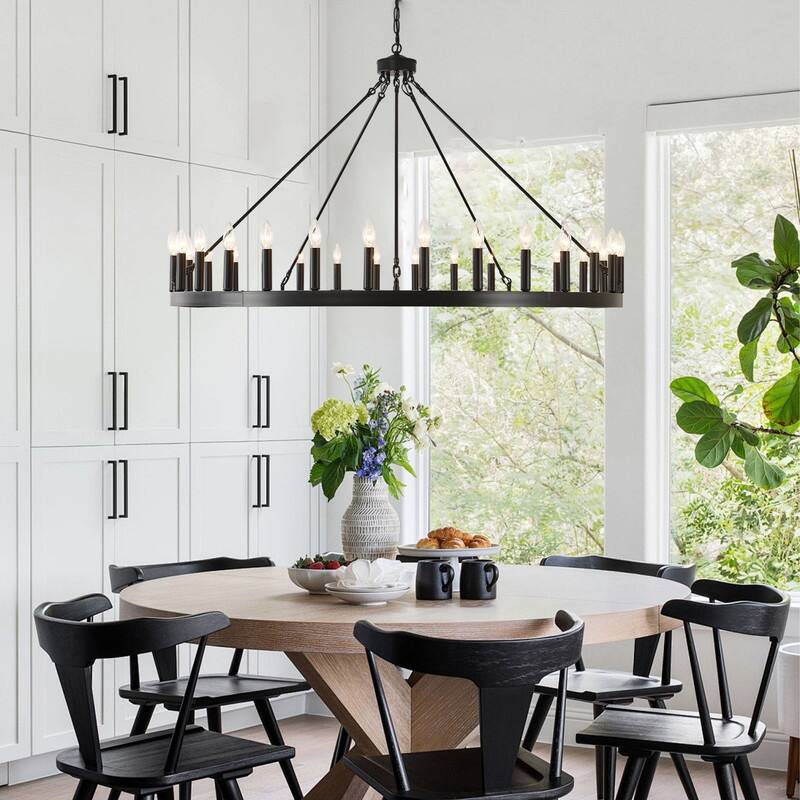 Large Round Classic Chandeliers Modern Farmhouse Chandelier Black Light Fixture