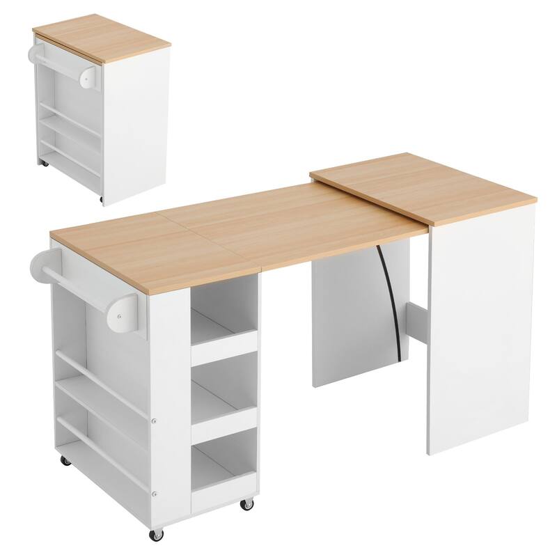 EROMMY Foldable Kitchen Island Table with Storage, Rolling Collapsible Dining & Work Table.