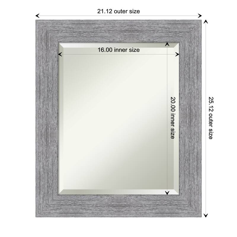 Beveled Wall Mirror - Bark Rustic Char Frame - 21 x 25-inch - Bark Rustic Grey