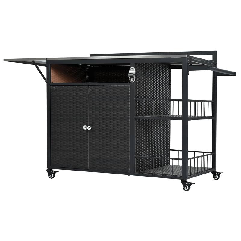 Roomfitters 63.5" Outdoor Kitchen Island Grill Cart with Foldable Side Tabletop and Ample Storage, Dark Brown
