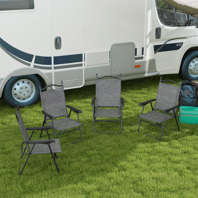 Outdoor Folding Chairs, Camping Chairs with Armrests & Breathable Mesh Fabric Seat, Set of 4