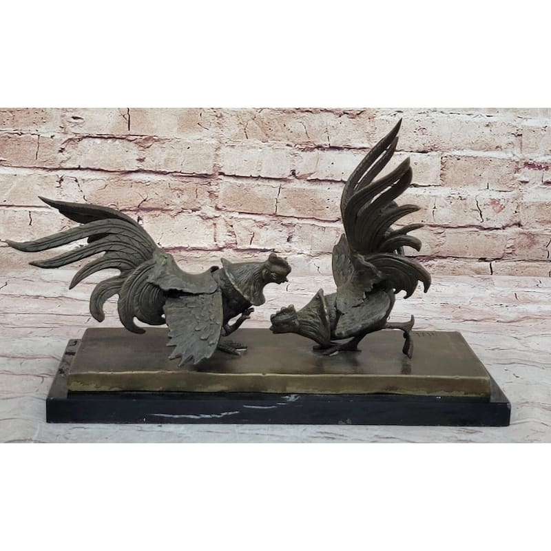 Roosters Chickens Fighting Bronze Sculpture Statue By Milo