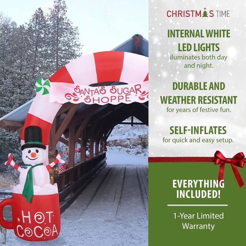 Christmas Time 9-Ft. Wide Pre-Lit Inflatable Candy Cane Arch Outdoor Christmas Decoration