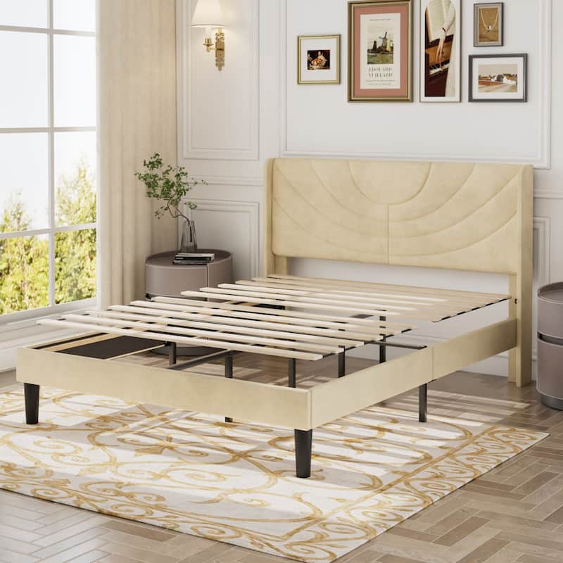 Javlergo Upholstered Bed Frame with Wingback Panel Headboard, No Box Spring Needed