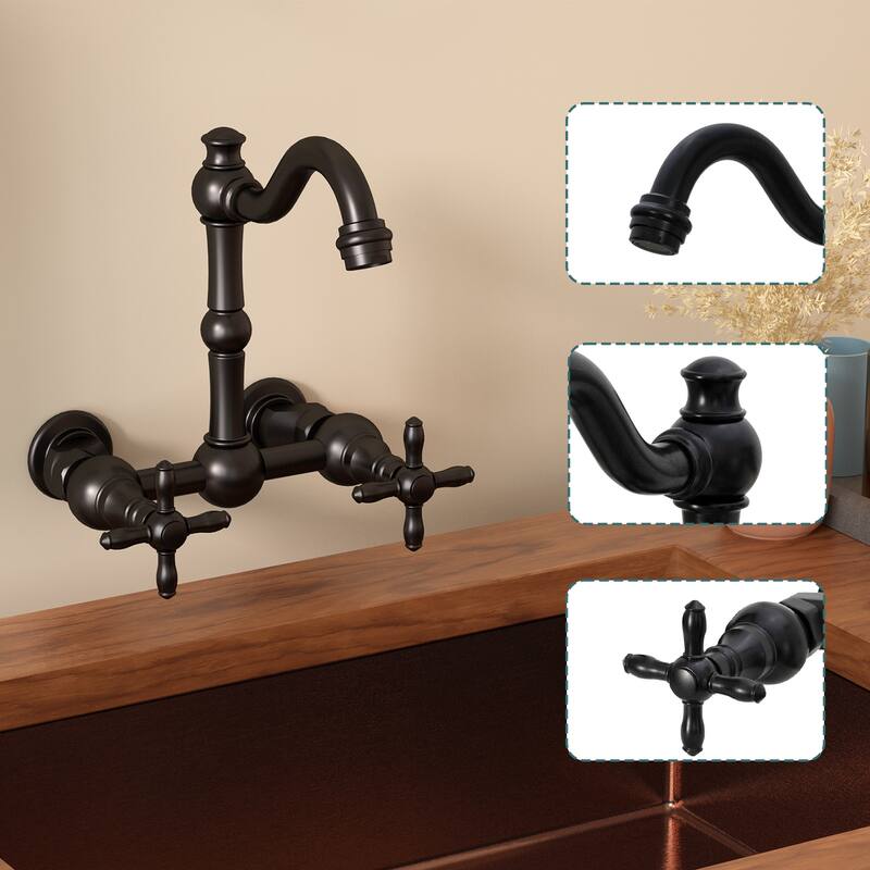 Akicon Bathroom Faucets - Wall Mount Bathroom Sink Faucet with 2 Cross Handles