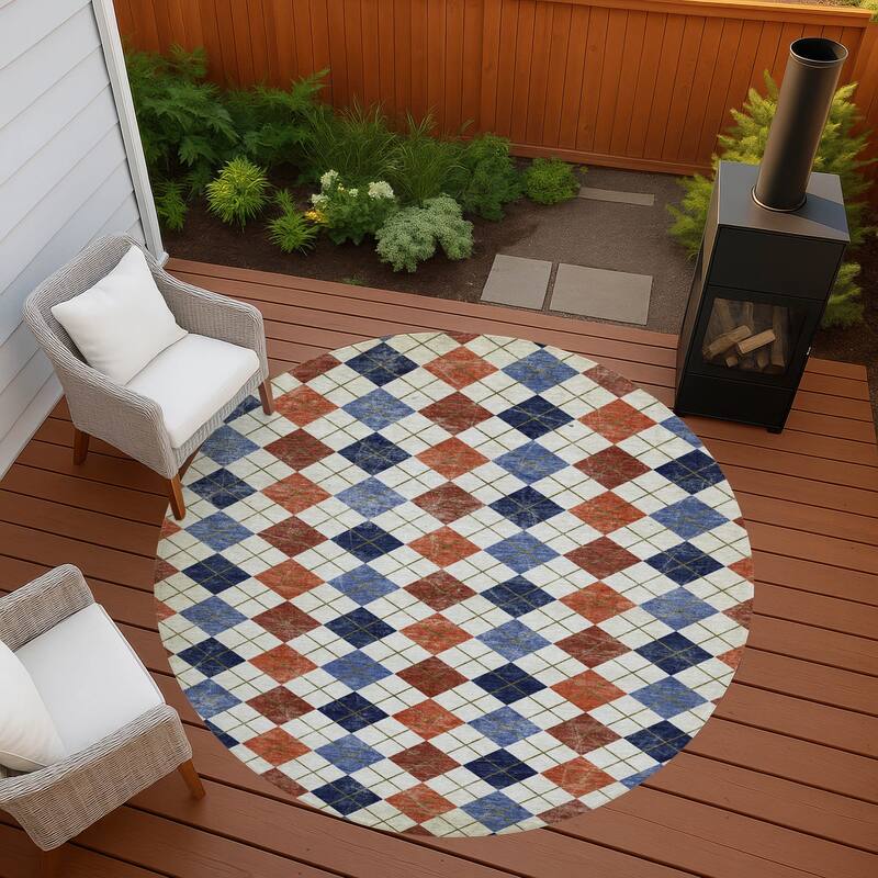 Machine Washable Indoor/ Outdoor Modern Argyle Chantille Rug - Orange - 8' x 8'