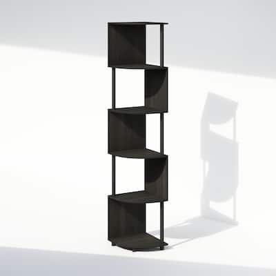 Furinno Basic 5-Tier Zigzag Corner Multipurpose Standing Shelf, Amber Pine/Black