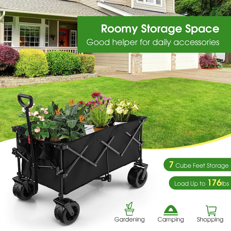 Costway Folding Collapsible Wagon Utility Garden Cart w/ Wide Wheels - See Details