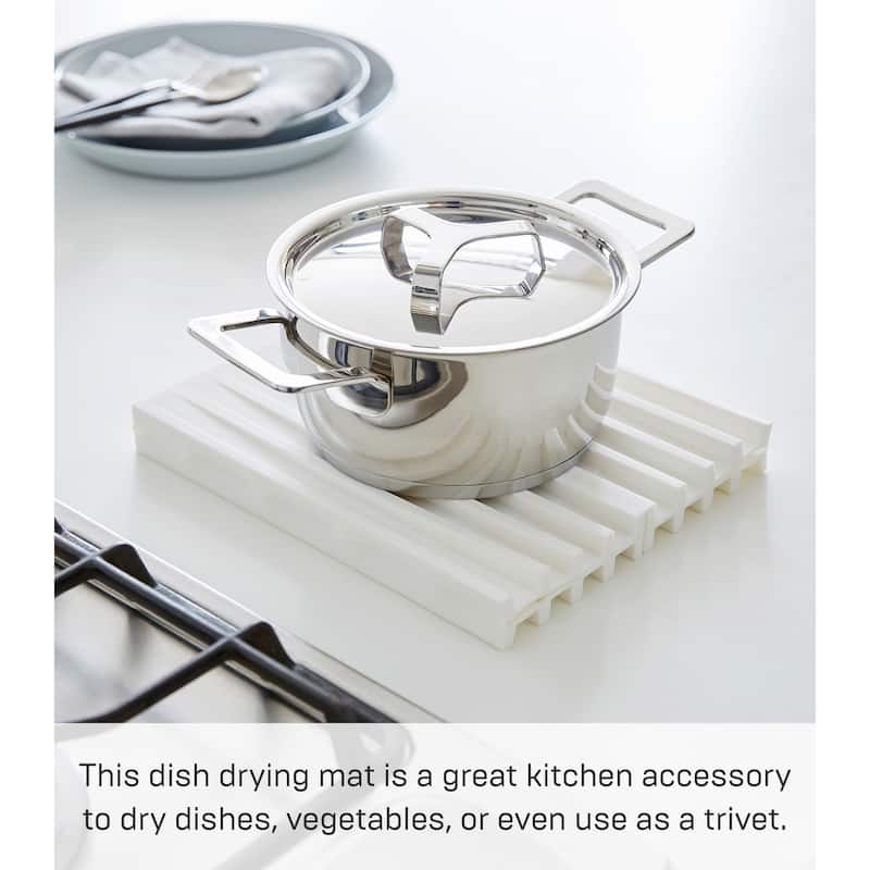 Yamazaki Home Folding Dish Drainer Mat and Trivet, Silicone, Collapsible L 9.84 x W 15.94 x H