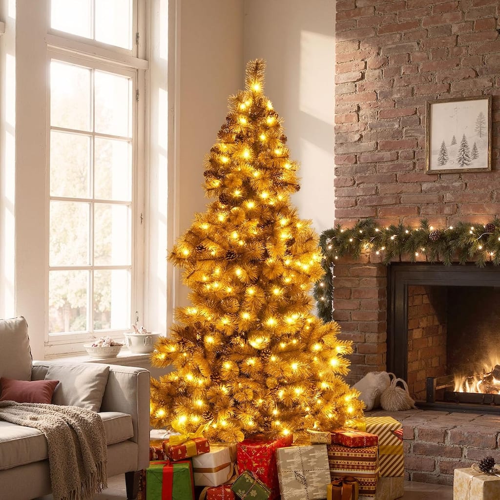 6FT Artificial Christmas Tree Hinged Xmas Tree w/LED Lights - Chocolate