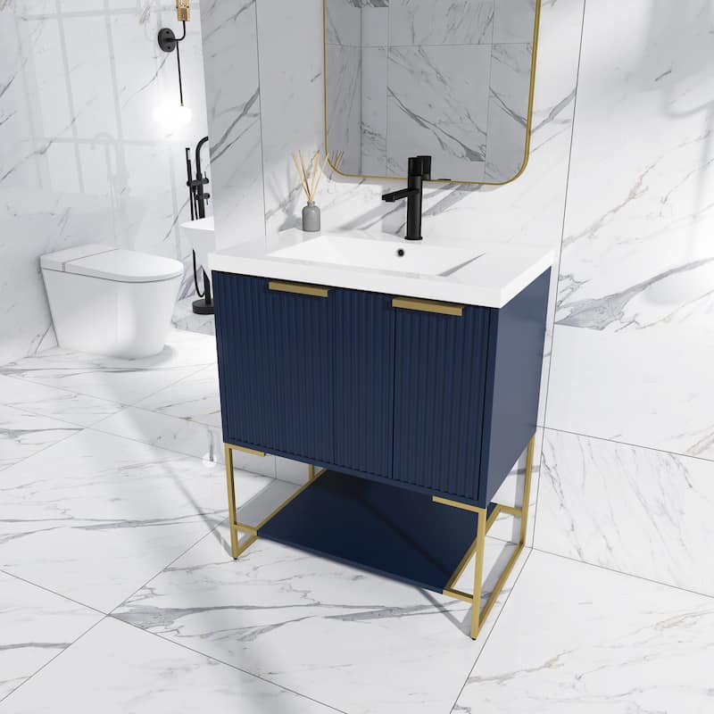 24"/30" Plywood Freestanding Bathroom Vanity Set with White Sink