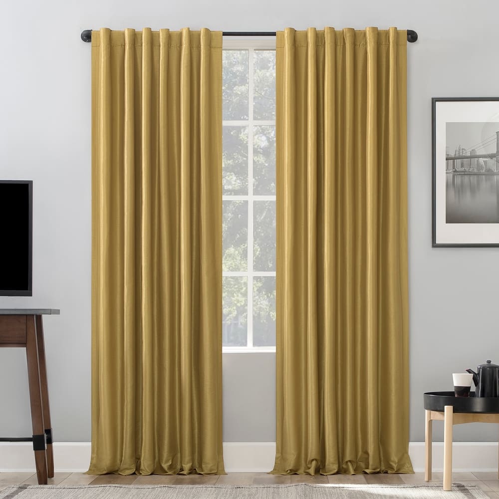 Sun Zero Evelina Faux Dupioni Silk Thermal Extreme Total Blackout Back Tab Curtain Panel, Single Panel