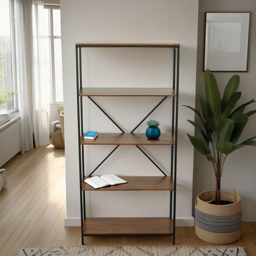 5 Tier Tall Storage Book Shelves - Chestnut Brown and Black
