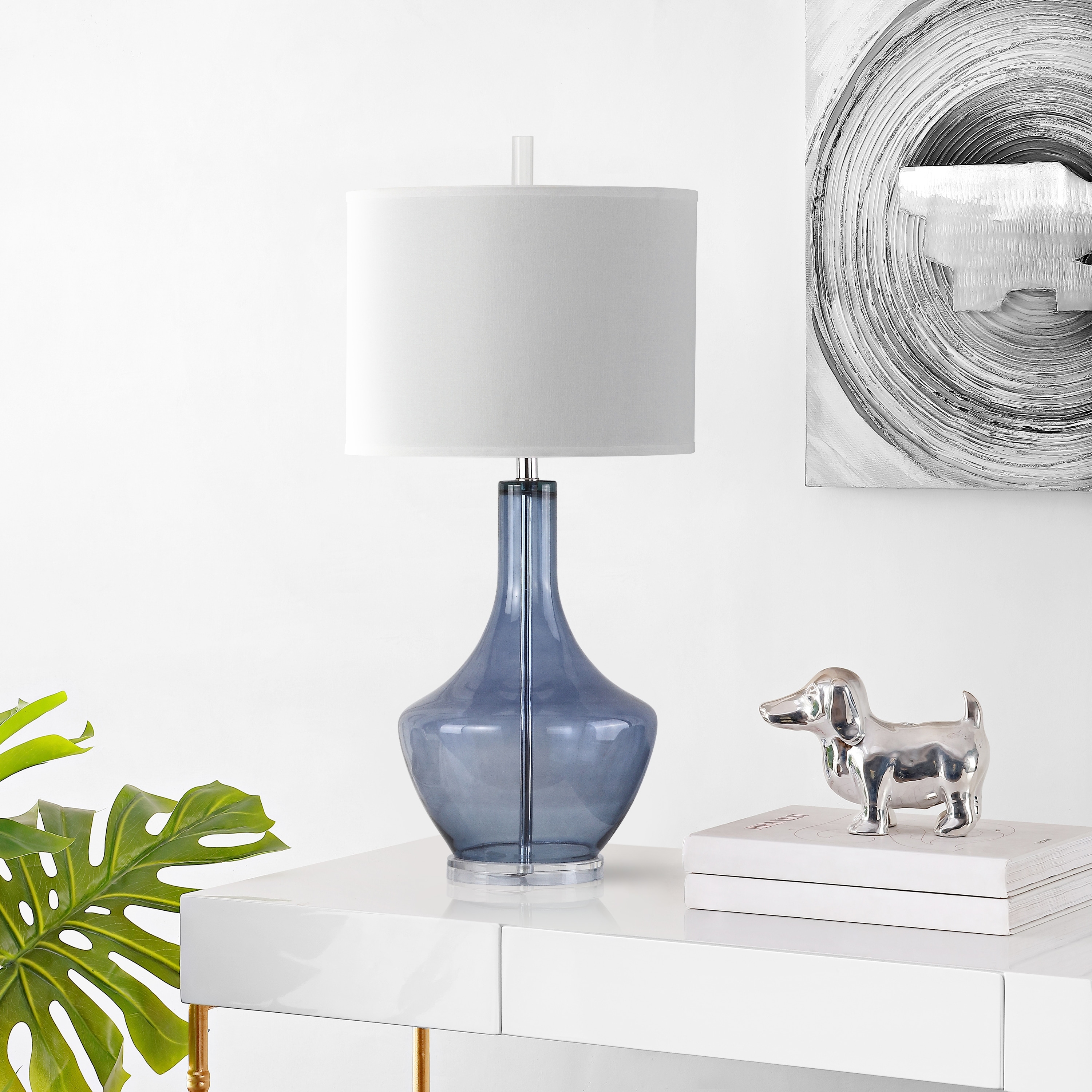 SAFAVIEH Lighting Kami Glam Glass Table Lamp, 34.5-Inch, Blue - 16Wx16Dx35H