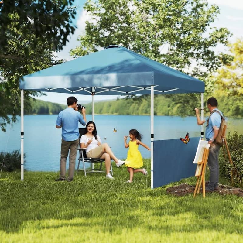 GDFStudio - 10x10 ft Pop-Up Outdoor Canopy Tent with Adjustable Height & Sidewalls - Blue