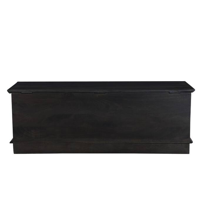 HomeRoots 52" Dark Brown Solid Wood Storage Ottoman