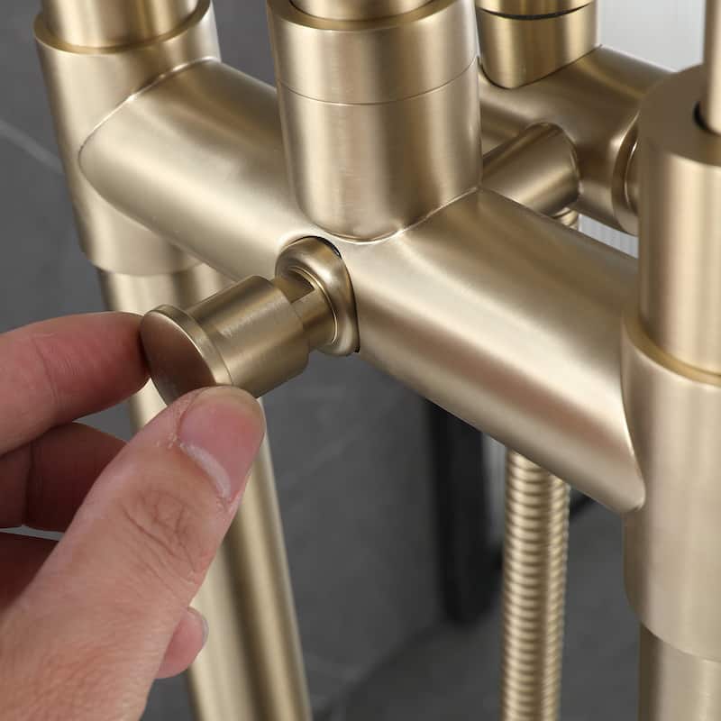 46"H Solid Brass 2-Handle Floor Mounted Tub Faucet with Diverter and Handheld Shower