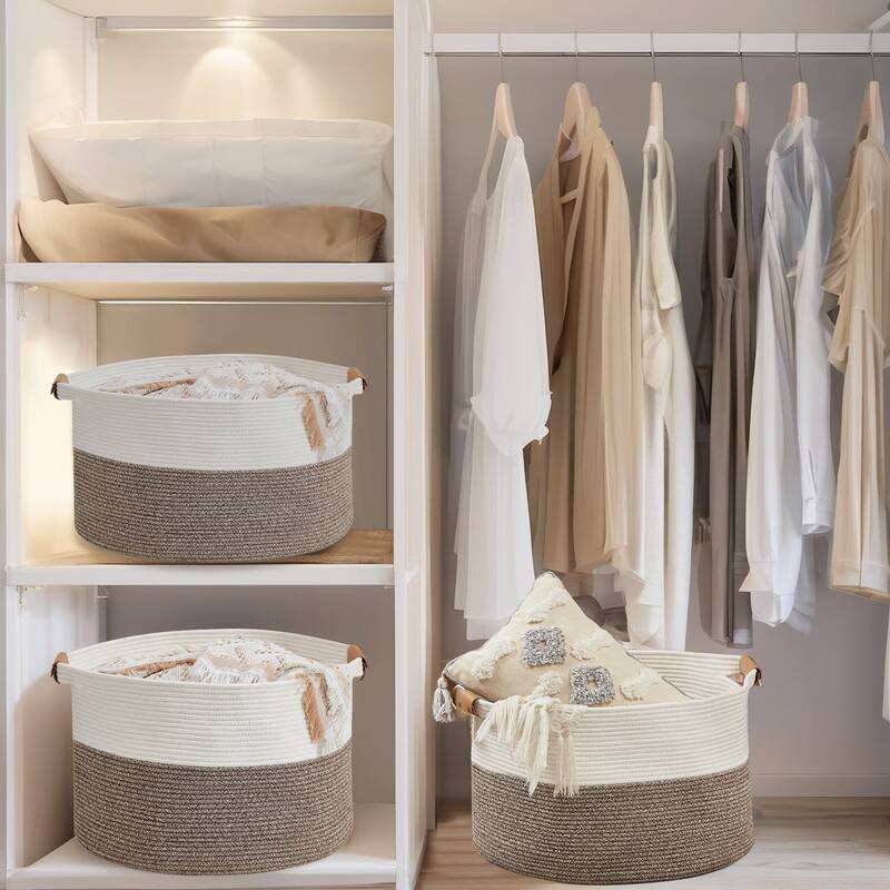 VECELO Large Round/Rectangle Blanket Storage Baskets,Toy Storage Organizing with Handle