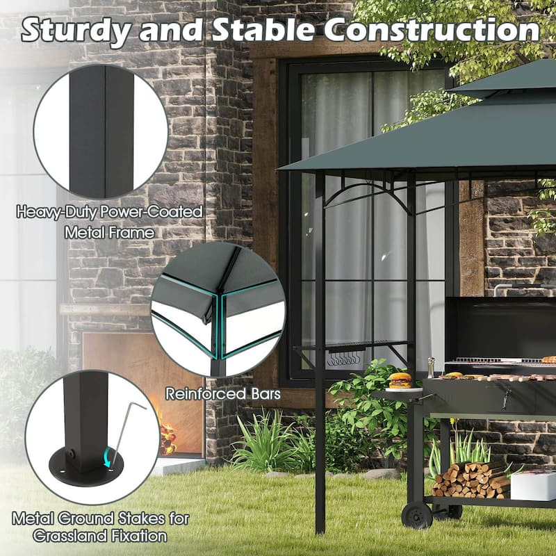 Costway 8' x 5' Grill Gazebo with 2 Shelves 7 Hooks Metal Frame Soft - See Details