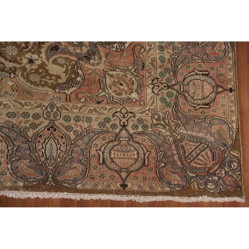Hand Knotted Oriental 100% Wool Carpet Traditional Floral Brown Kashmar Area Rug - 12' 0'' X 9' 5''