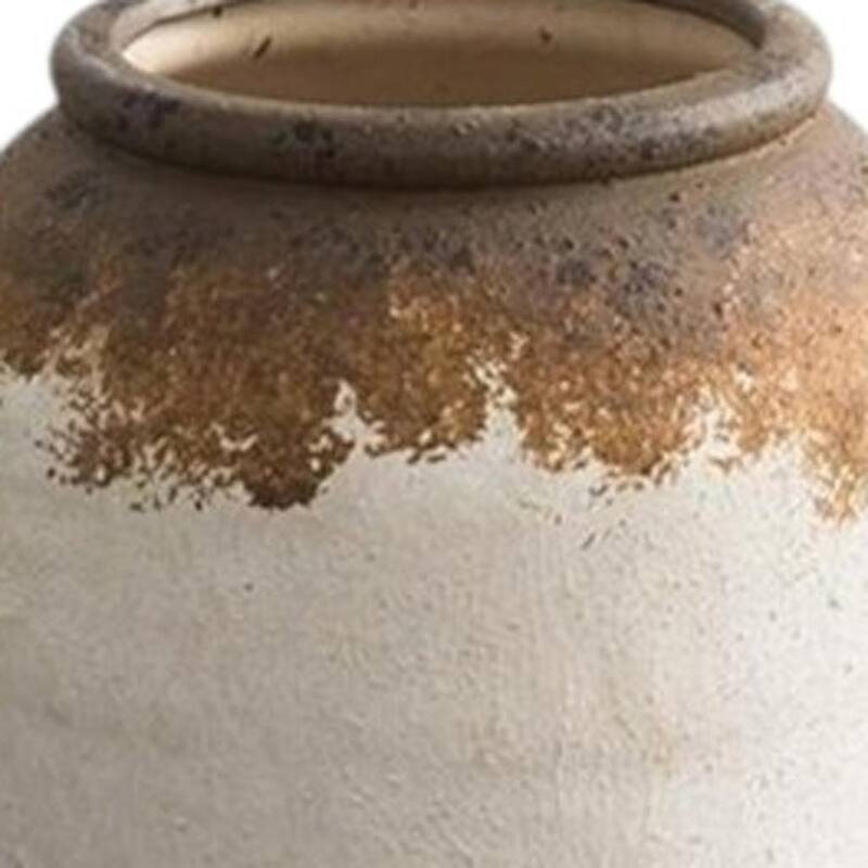 8" Brown And White Color Block Ceramic Round Table Vase - 7.30