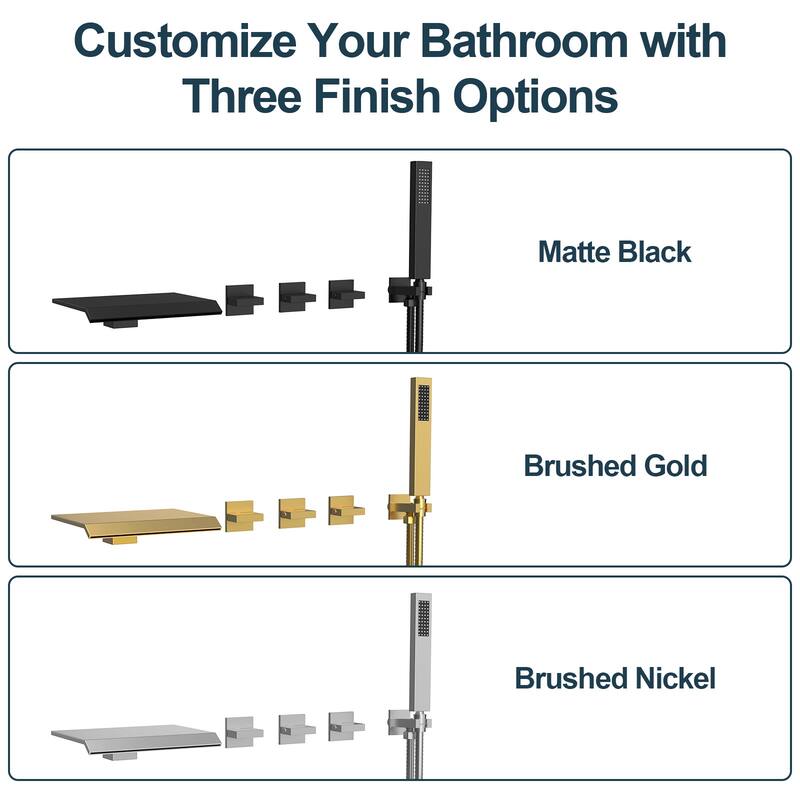 GRANDJOY Wall Mounted 3-Handle Tub Shower Faucet with Handheld Shower and Waterfall Tub Spout