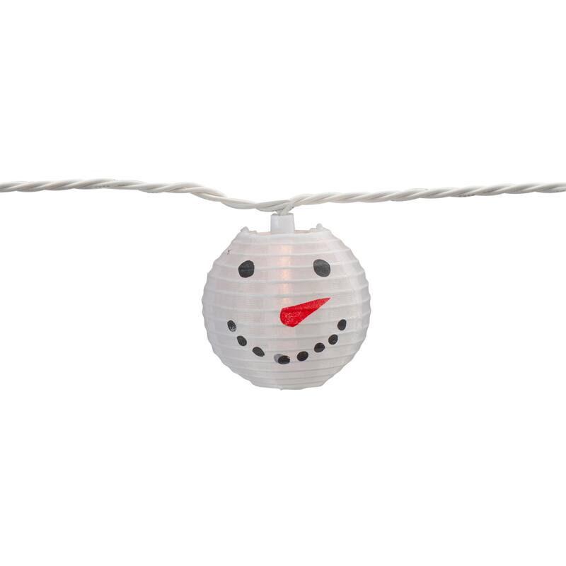10-Count White Snowman Paper Lantern Christmas Lights 8.5ft White Wire - 8.5'