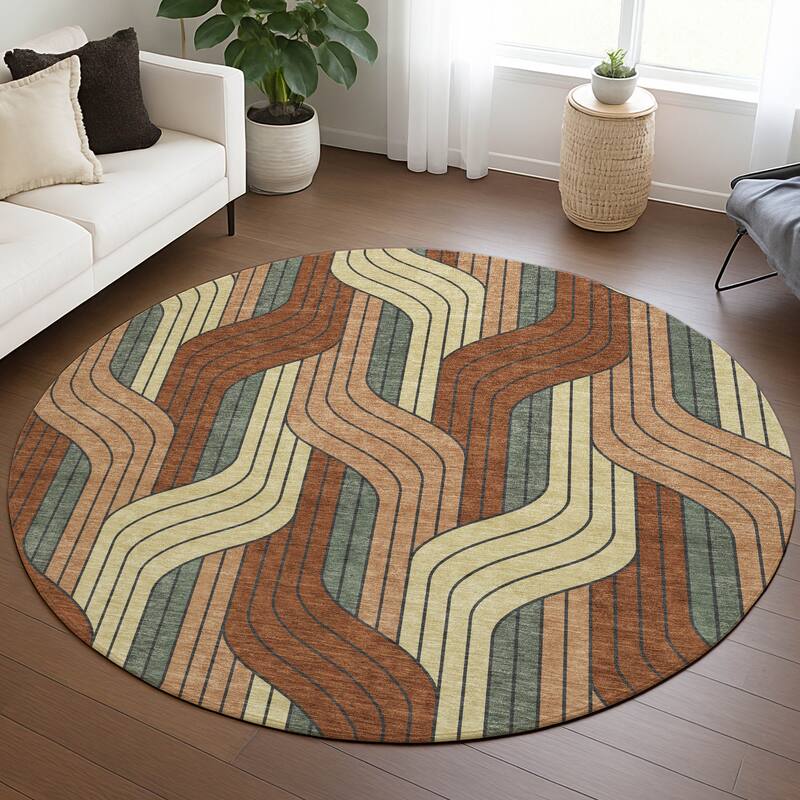 Machine Washable Indoor/ Outdoor Modern Pathway Chantille Rug