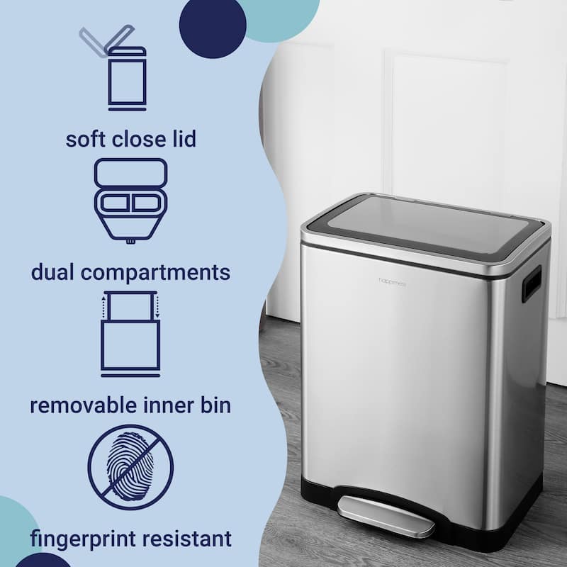 happimess Elmo Rectangular 8-Gallon Double Bucket Trash Can with Soft-Close Lid