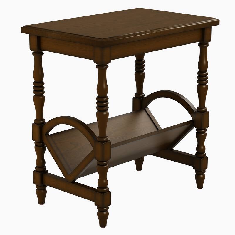 Wooden Side Table Accent Table, End Table Coffee Table with Magazine Rack, Classic Bedside Table with Storage Shelf