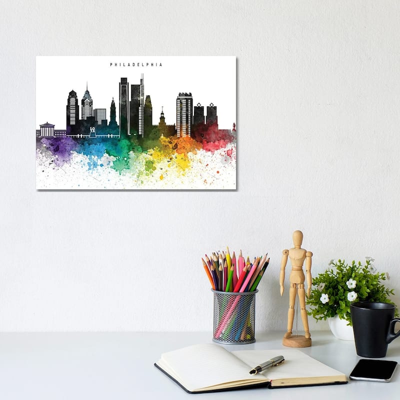 iCanvas "Philadelphia Skyline, Rainbow Style" by WallDecorAddict Canvas Print - 8x12x0.75