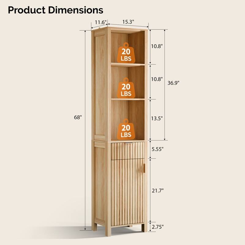 Oak Freestanding Cabinet With Drawer With Door Bookcase