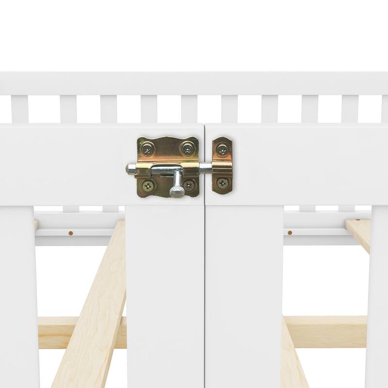 Full Size Pine Wood Floor Bed with Safety Guardrails and Door