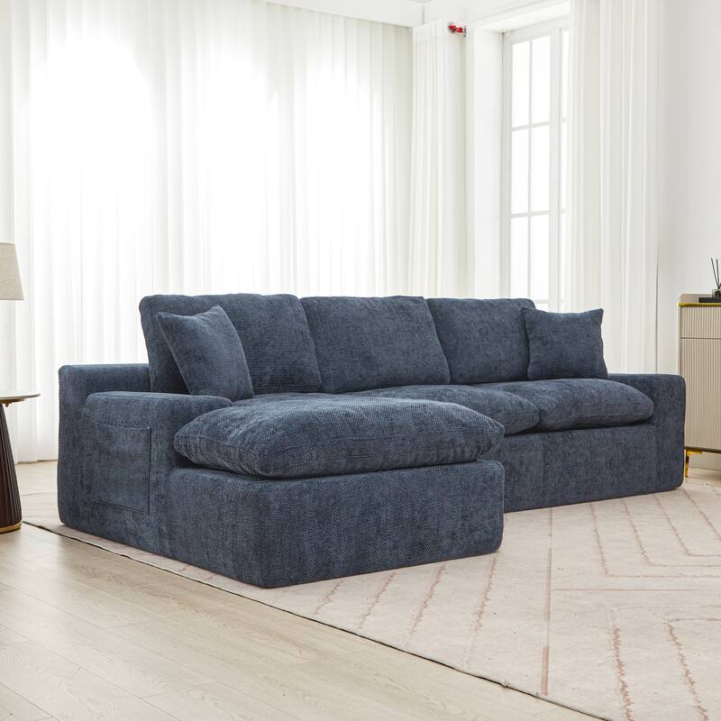 L-Shape Cloud Sectional Sofa with Chaise, Chenille Modular Boneless Upholstered Couche, Full-Compressed Sofa with Side Pockets