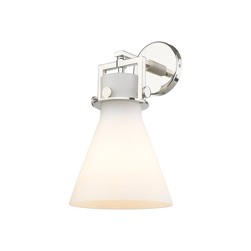 Innovations Lighting Newton Cone - 1 Light 8" Wall-Mounted Sconce - Polished Nickel/Matte White