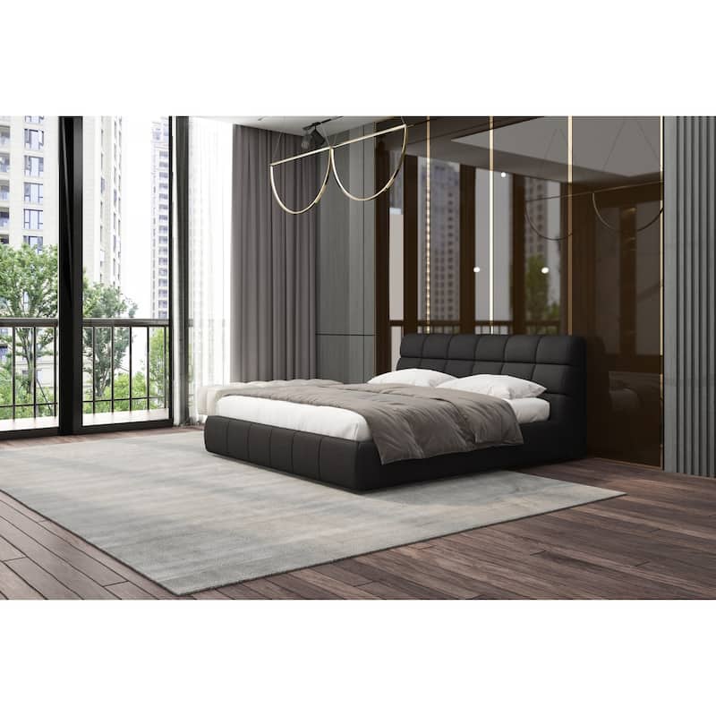 King Size Upholstered Bed - Dark Grey Padded Headboard & Base - Modern Bedroom Furniture