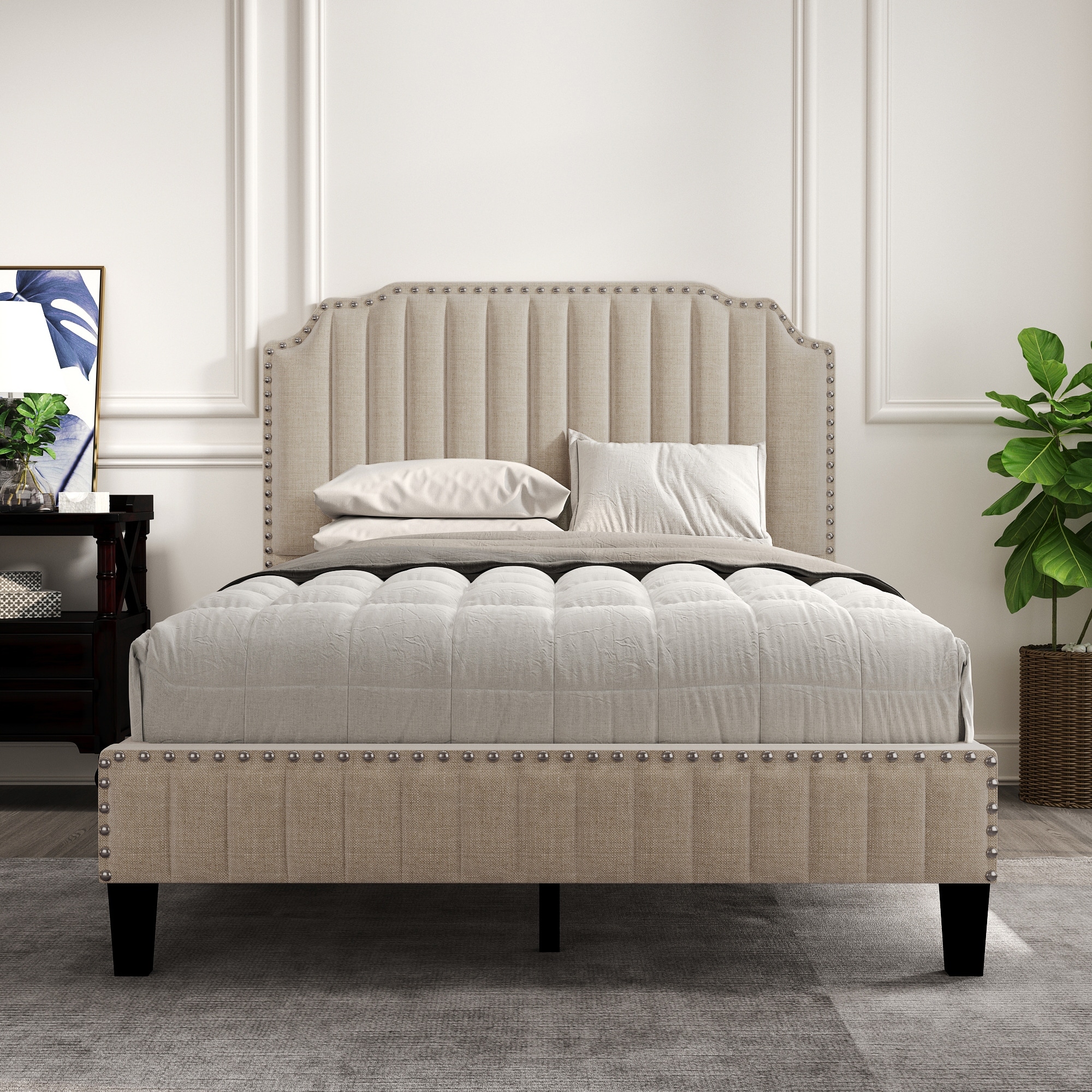 Camelback cheap upholstered bed
