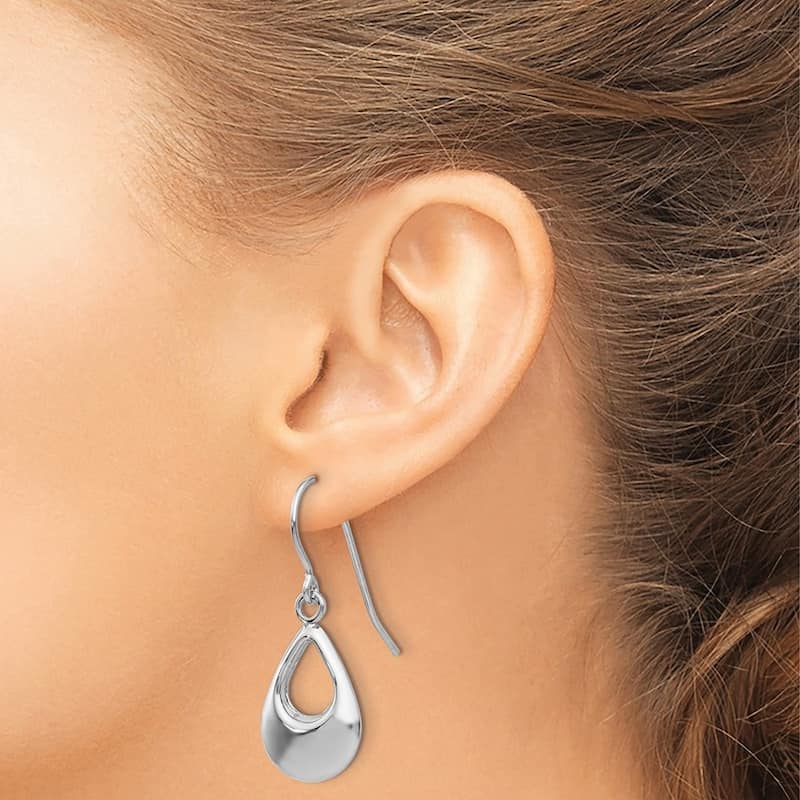 Curata 14k White Gold 24x9mm Polished Teardrop Dangle Hook Earrings