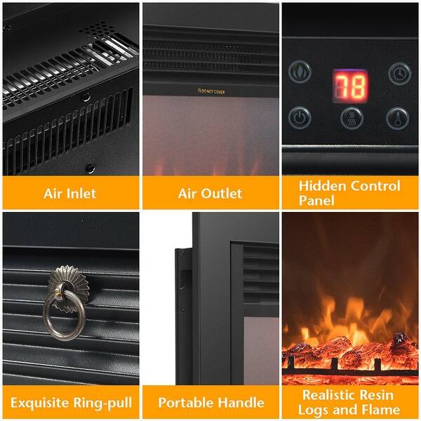 Shop Costway 28 5 Fireplace Electric Embedded Insert Heater Glass Log On Sale Overstock 18529763