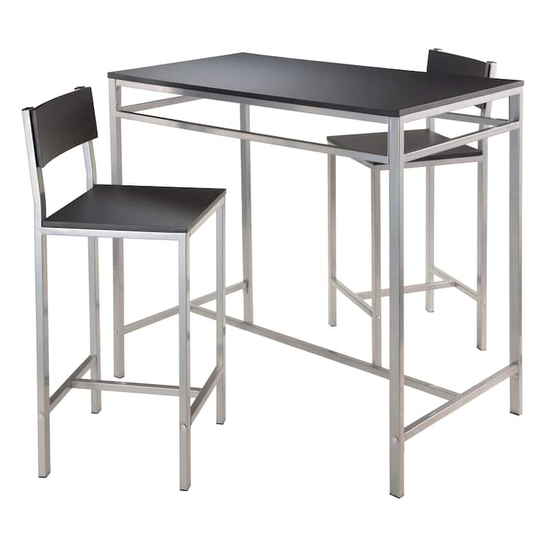 High Dining Table with 2 Stools, Black and Slate Gray