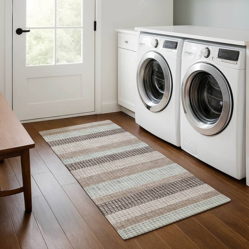 Premium Washable Super Soft Modern Stripe Mayfield Rug - Taupe - 2'3" x 7'6"
