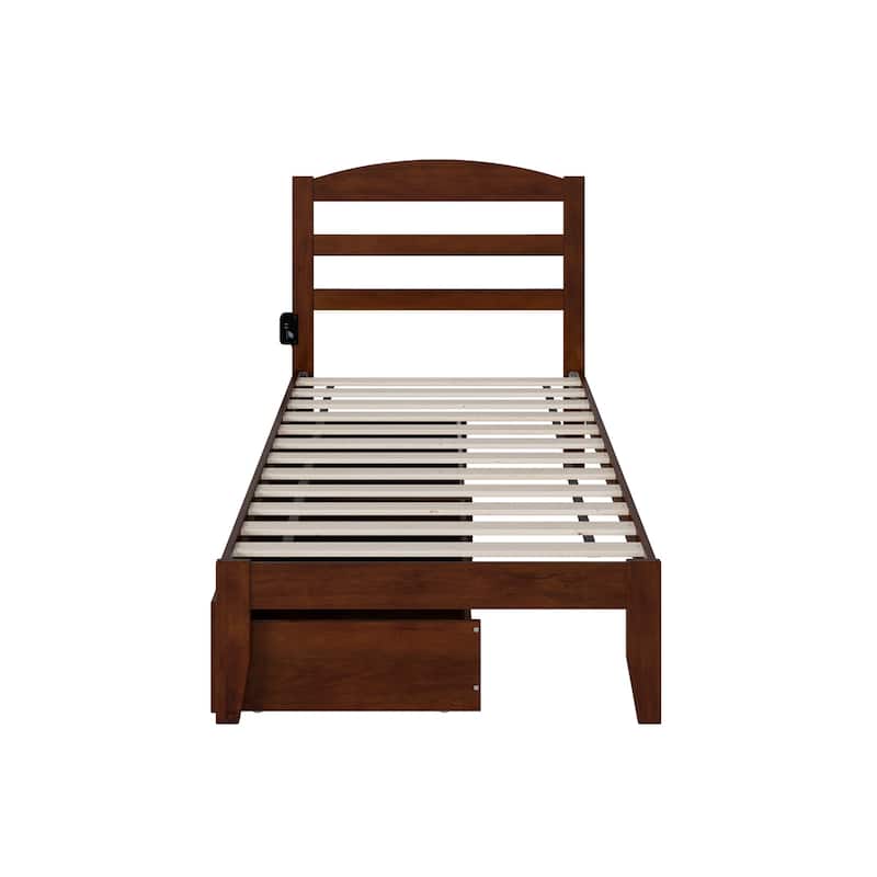 Twin Bed with Drawers - Solid Wood Platform & USB Charging - 38x76 Twin Size