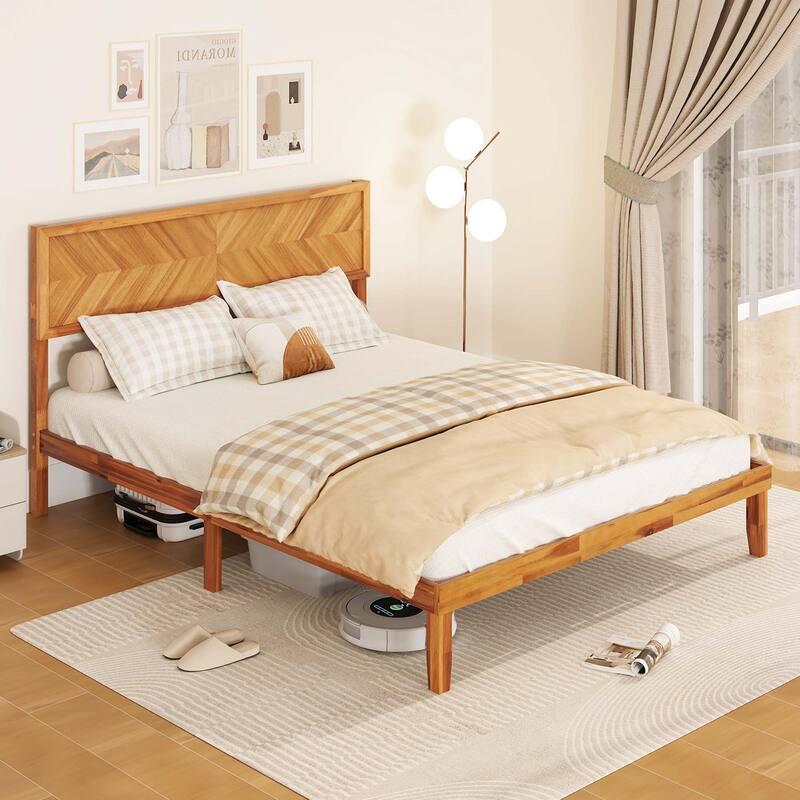 Gymax Twin/Full/Queen Size Bed Frame w/Headboard Wooden Slats Support