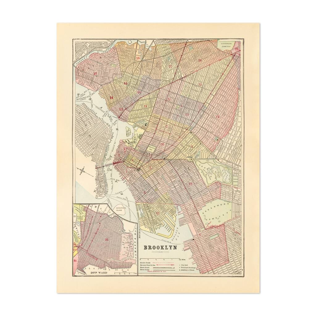 Map of Brooklyn Maps American City Retro Urban Art Print/Poster