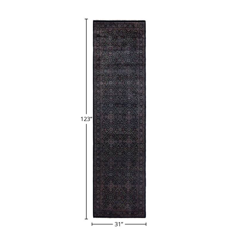 Fine Vibrance, One-of-a-Kind Handmade Runner Rug - Black, 2' 7" x 10' 3" - 2' 7" x 10' 3"
