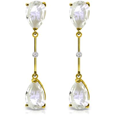 14K White Gold Diamonds & White Topaz Dangling Gemstone Earrings