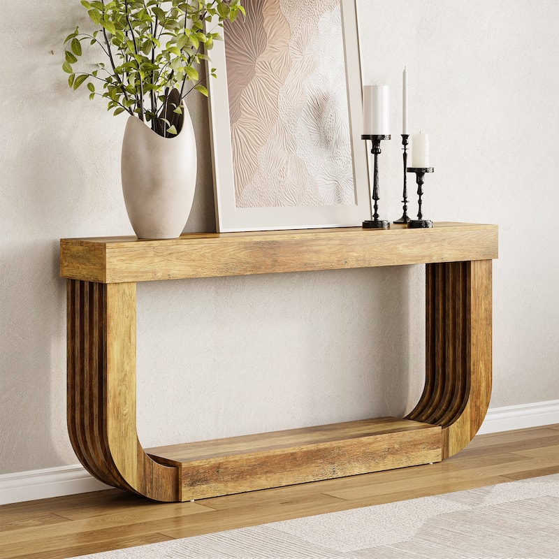 70.8’’ U-Shaped Console Table, Narrow Wooden Sofa Table