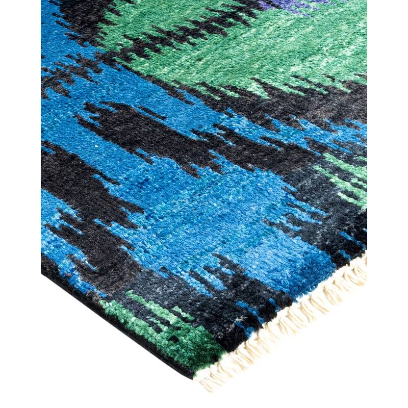 Overton Hand Knotted Wool Contemporary Ikat Black Area Rug - 6' x 9'