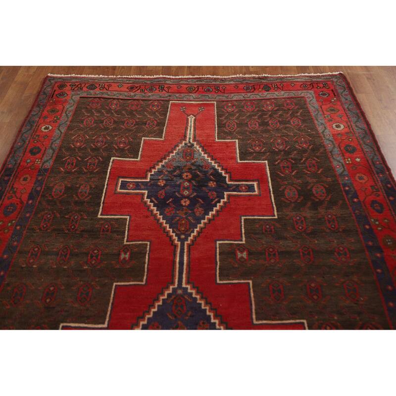 Geometric Hamedan Persian Vintage Area Rug Handmade Wool Carpet - 5'2"x 13'4"